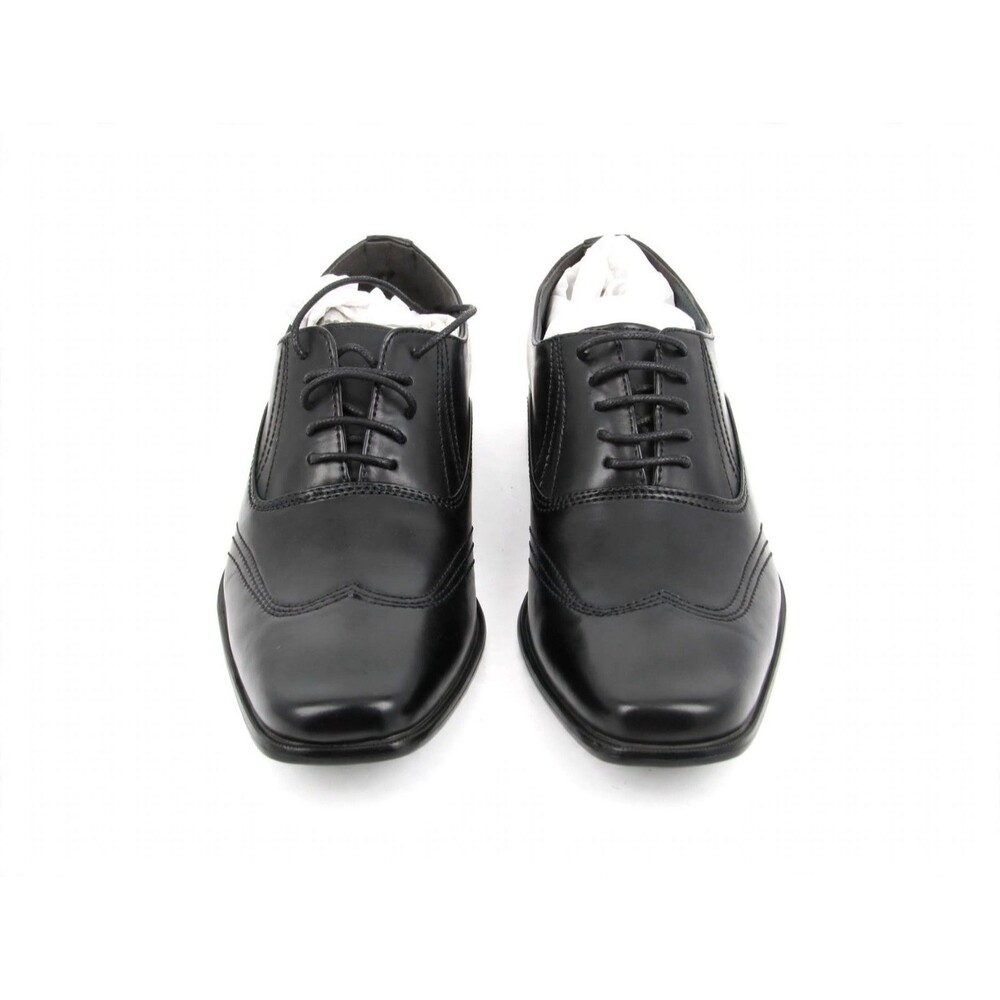 Parrazo ModaItaly Mens 7.5 Black Wingtip Oxford Lace Up Square Toe Dress Shoes